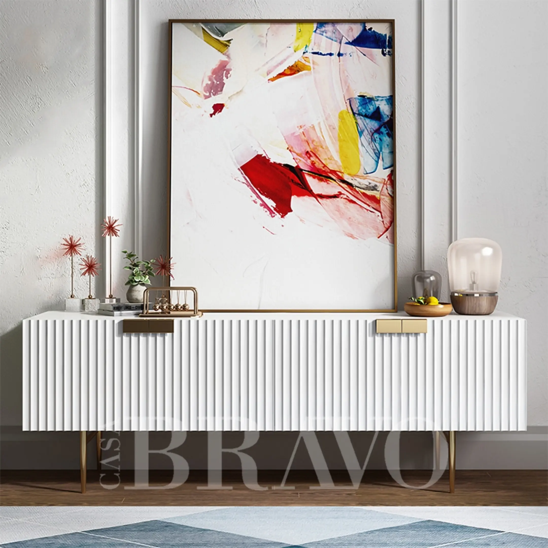 وحدة تلفزيون بنقوش قَنَوية منحوتة