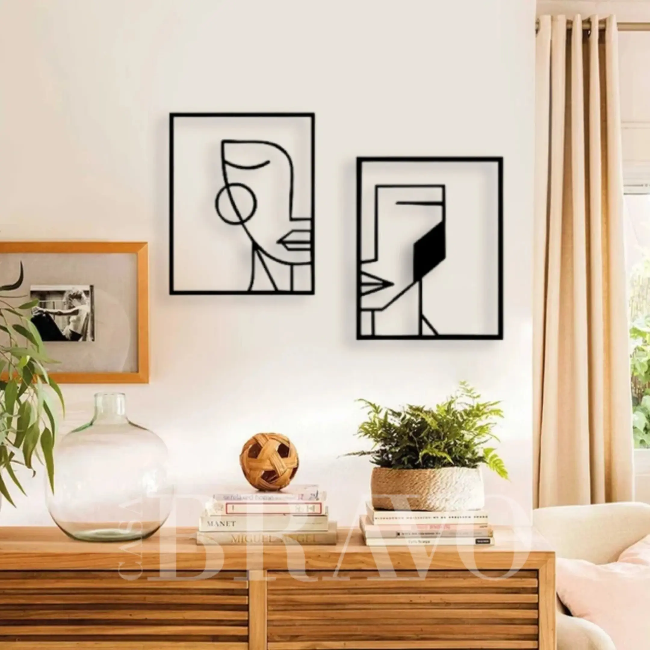 لوحة فنية جدارية من ألواح MDF لوجوه تجريدية - ديكور جداري عصري بسيط (مجموعة من قطعتين)