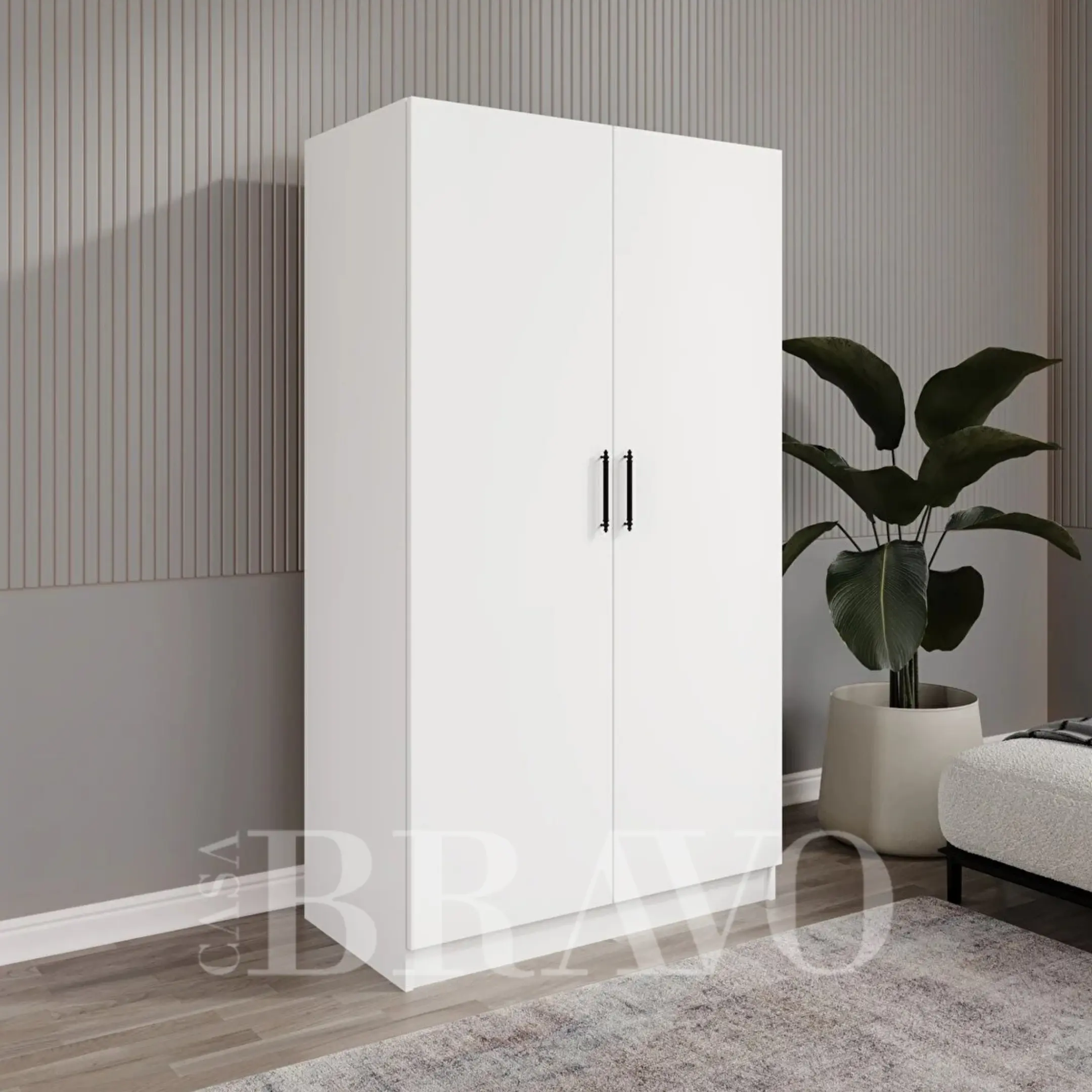 خزانة ملابس عصرية ببابين مع رفوف ومساحة للتعليق - لون أبيض
المقاس: الطول ٨٠ سم × الارتفاع ٢٠٠ سم × العمق ٦٠ سم