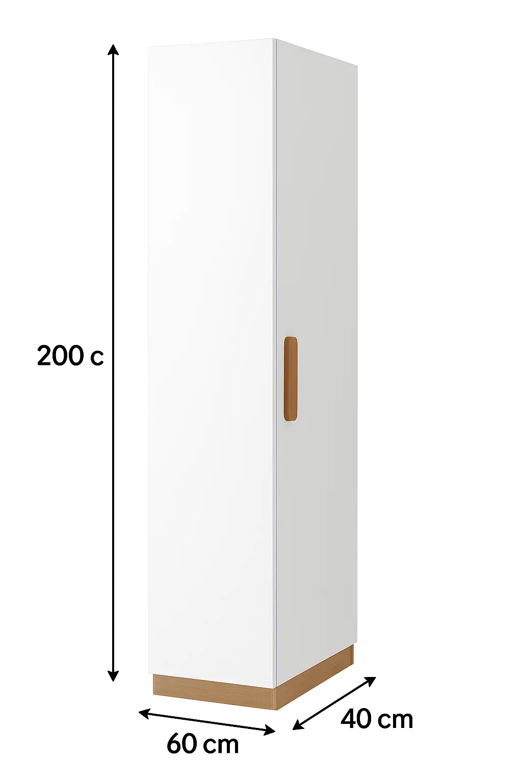 خزانة ملابس عصرية بباب واحد - بيضاء مع لمسات خشبية، الطول 40*الارتفاع 200*العمق 60 سم