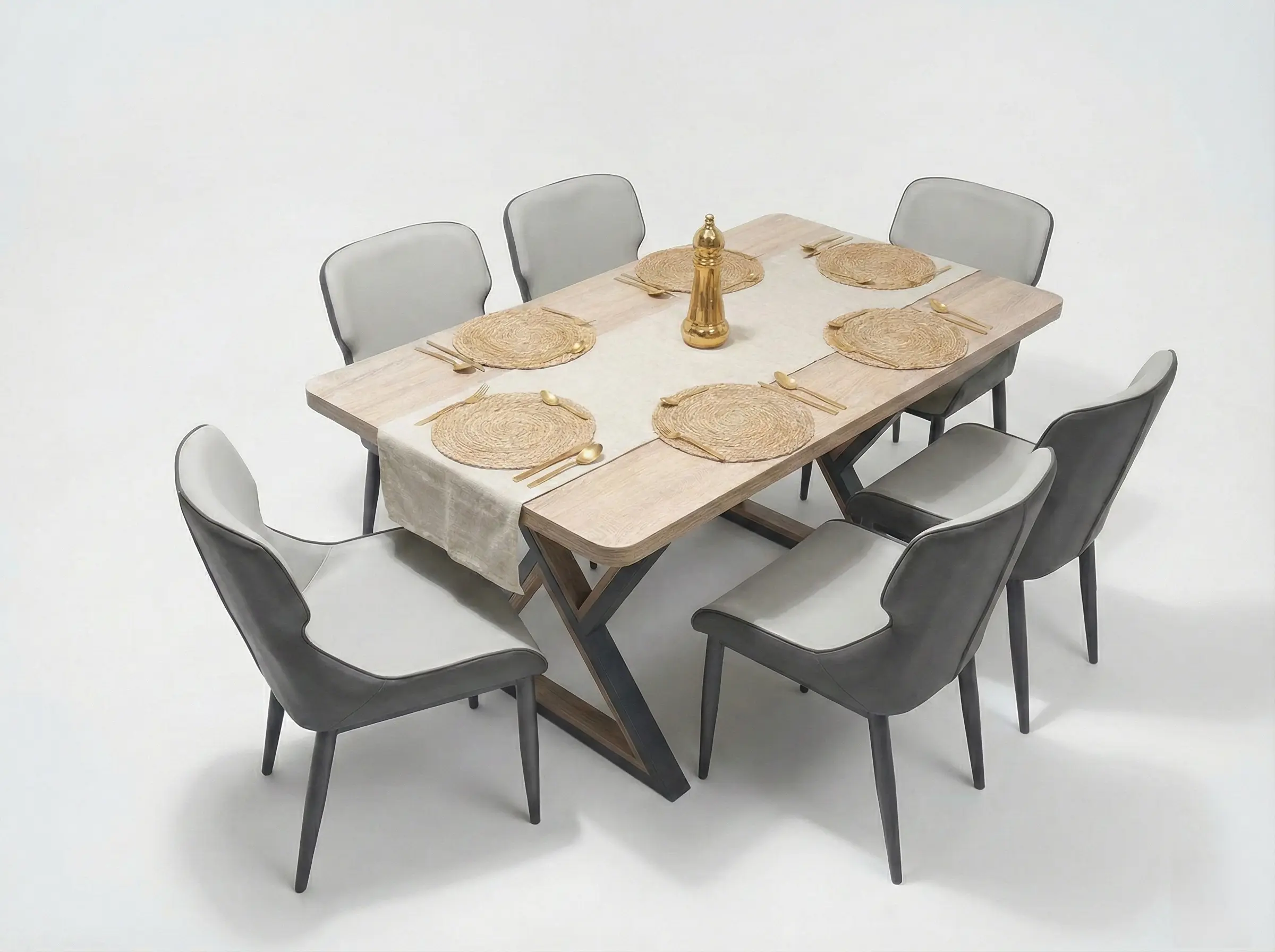 طقم سفرة حديث لـ6 أشخاص مع طاولة بمظهر الرخام وكراسي مبطنة