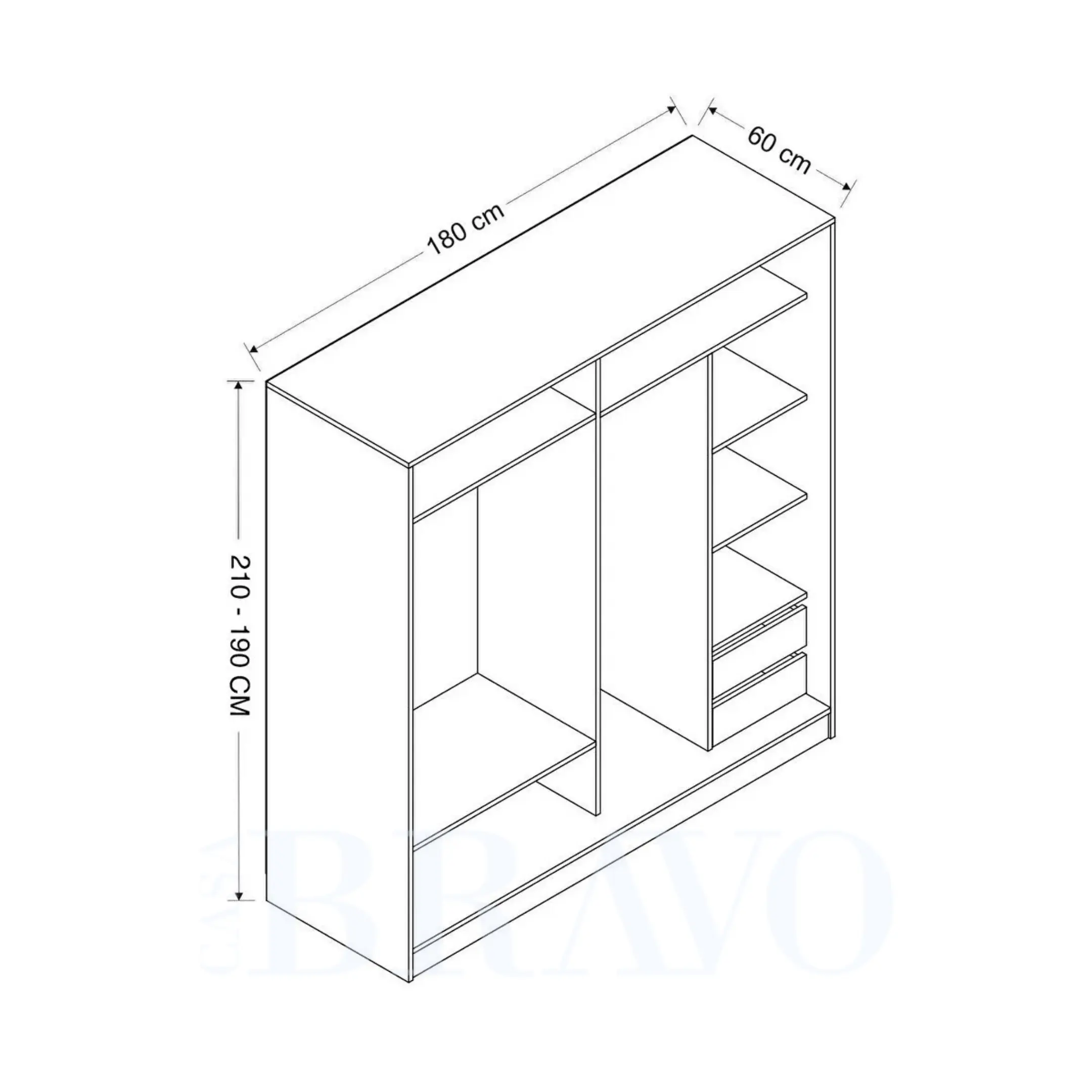 خزانة ملابس عصرية بباب منزلق مع مرآة ورفوف - 180 سم × 210 سم × 60 سم