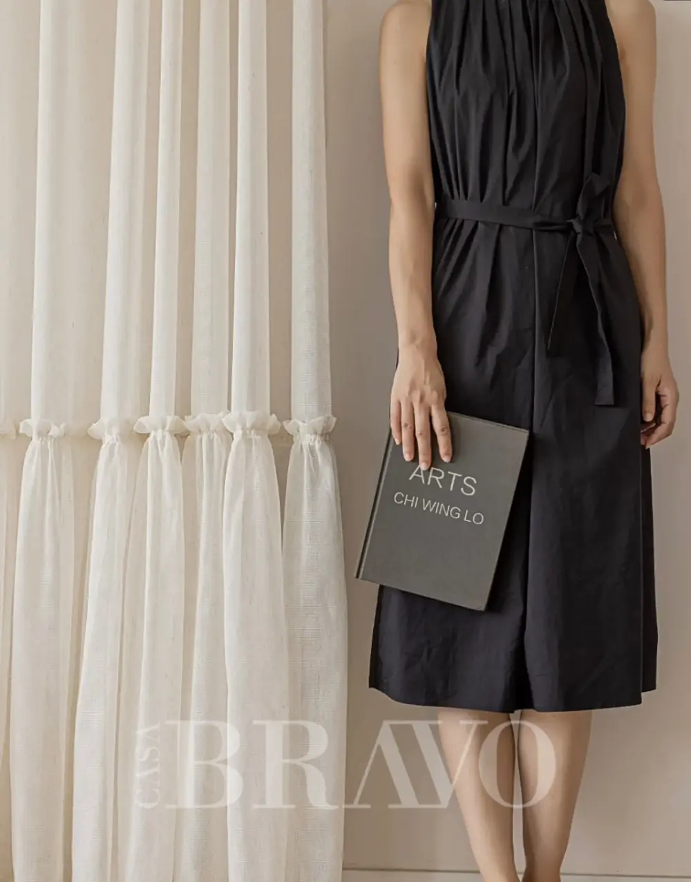 ستائر فاخرة متعددة الطبقات - نمط هندسي عصري وفوال أبيض شفاف