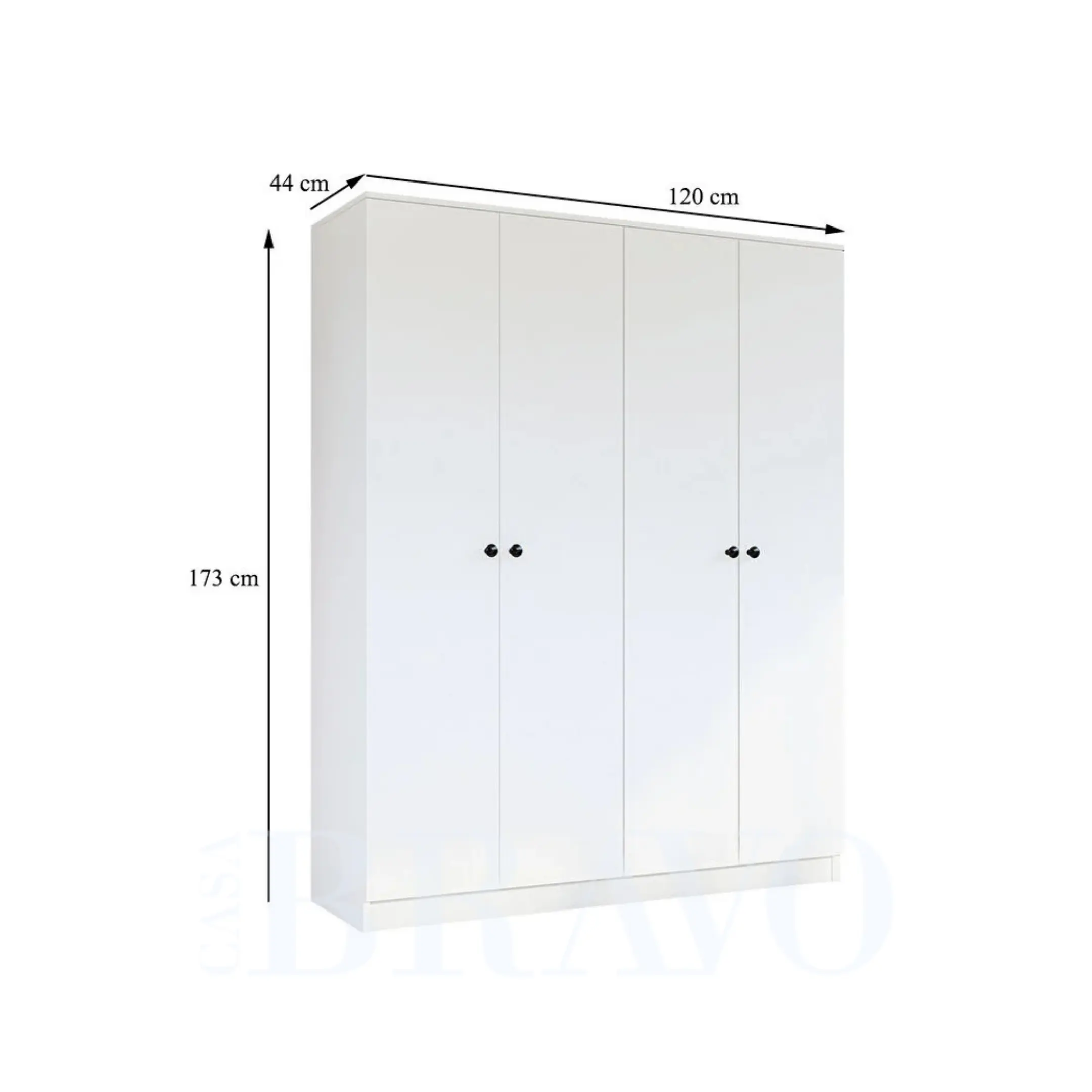 خزانة ملابس بيضاء بأربعة أبواب - خزانة تخزين عصرية مع قضبان ورفوف معلقة (120 سم × 173 سم × 44 سم)