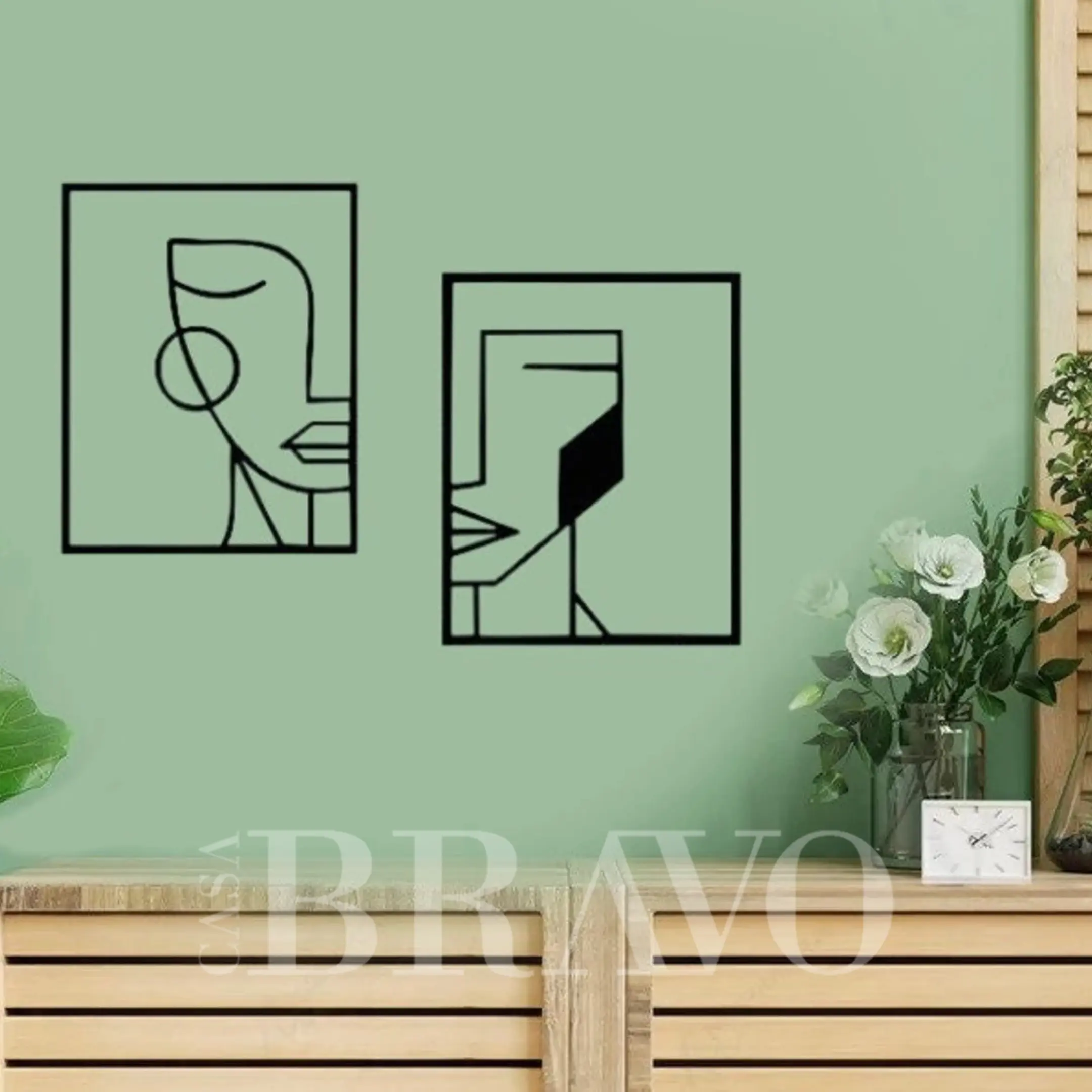 لوحة فنية جدارية من ألواح MDF لوجوه تجريدية - ديكور جداري عصري بسيط (مجموعة من قطعتين)