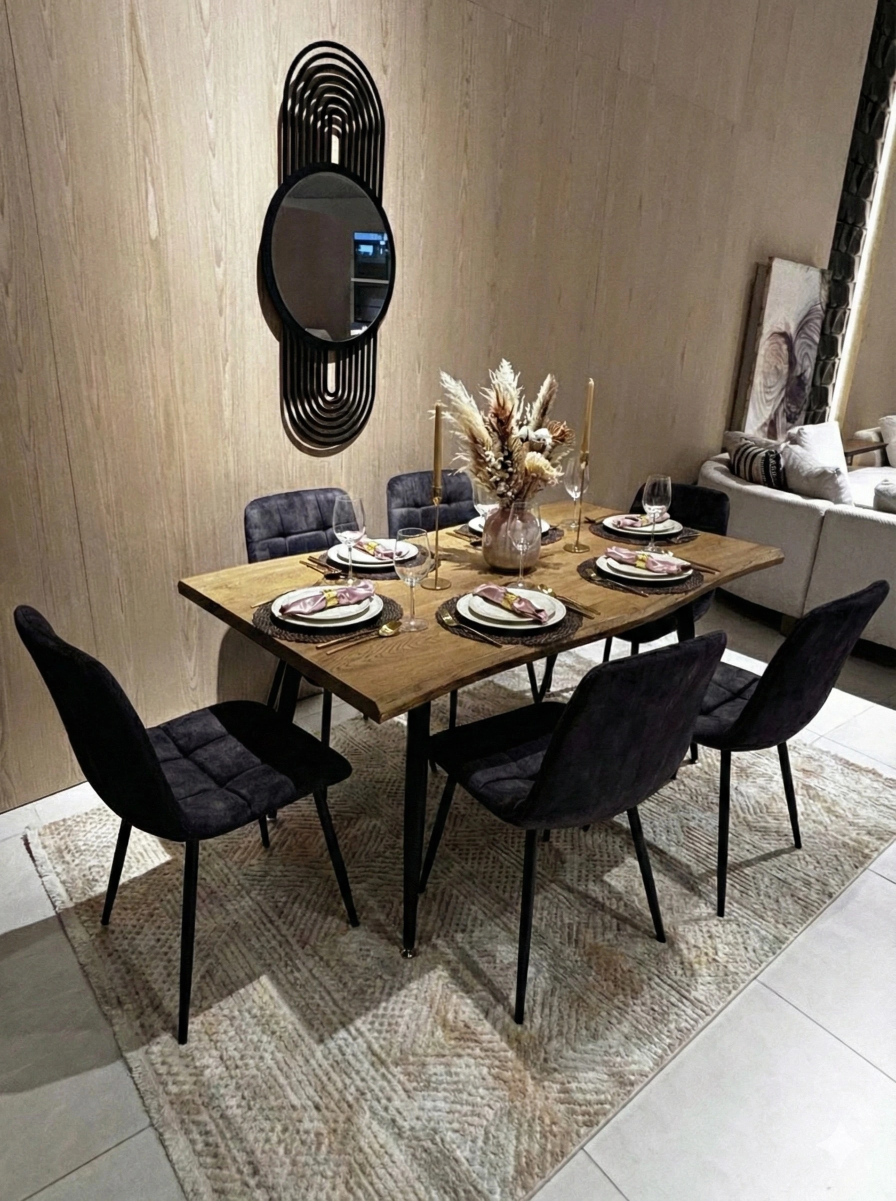 طقم طاولة طعام واردن بستة مقاعد بسطح من الحجر المضغوط