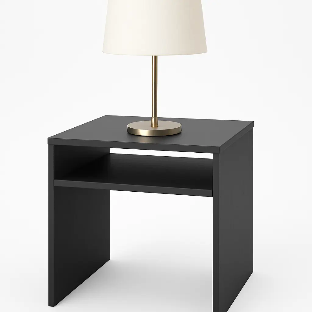 طاولة جانبية سوداء عصرية مع رف مفتوح - طاولة جانبية صغيرة