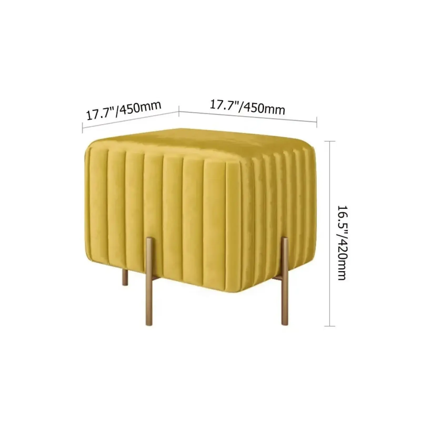 عثماني عصري من المخمل الأصفر بأرجل ذهبية – 45×45×42 سم