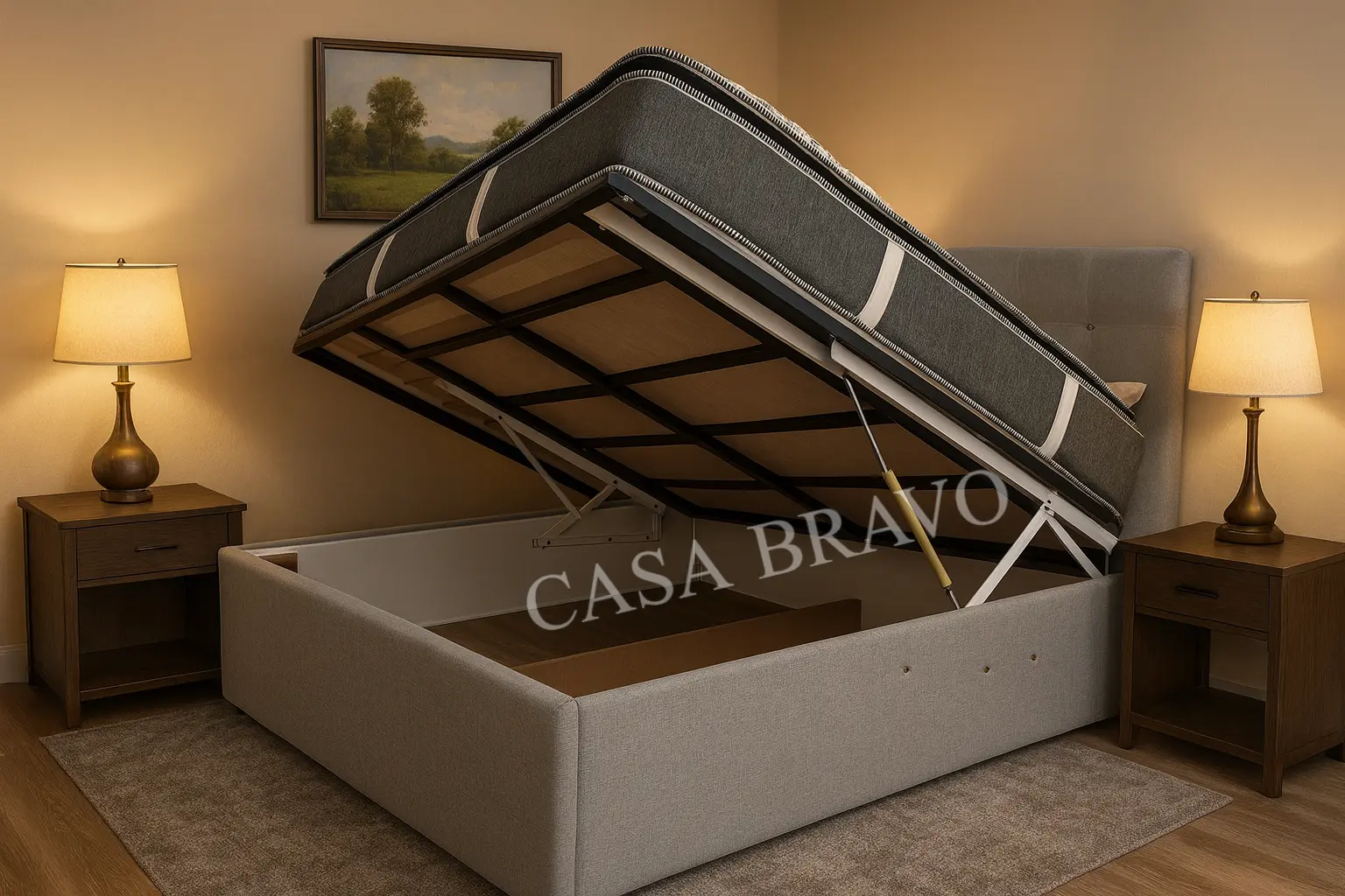 إطار سرير عملي عالي الجودة: سرير ناعم مزود بآلية تخزين هيدروليكية