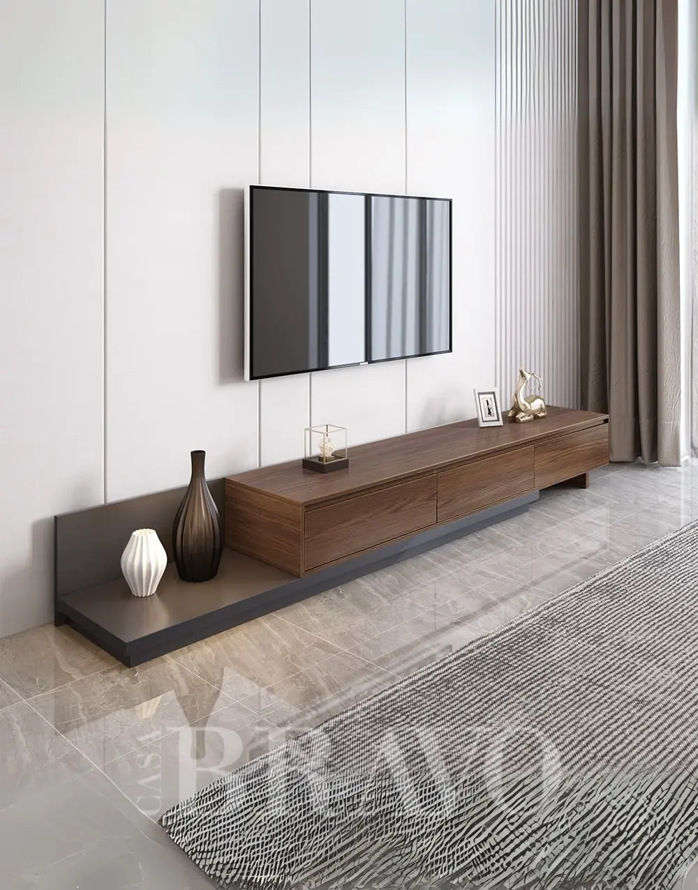 وحدة تلفاز فاخرة أوبوس جولد بأفق ممتد.