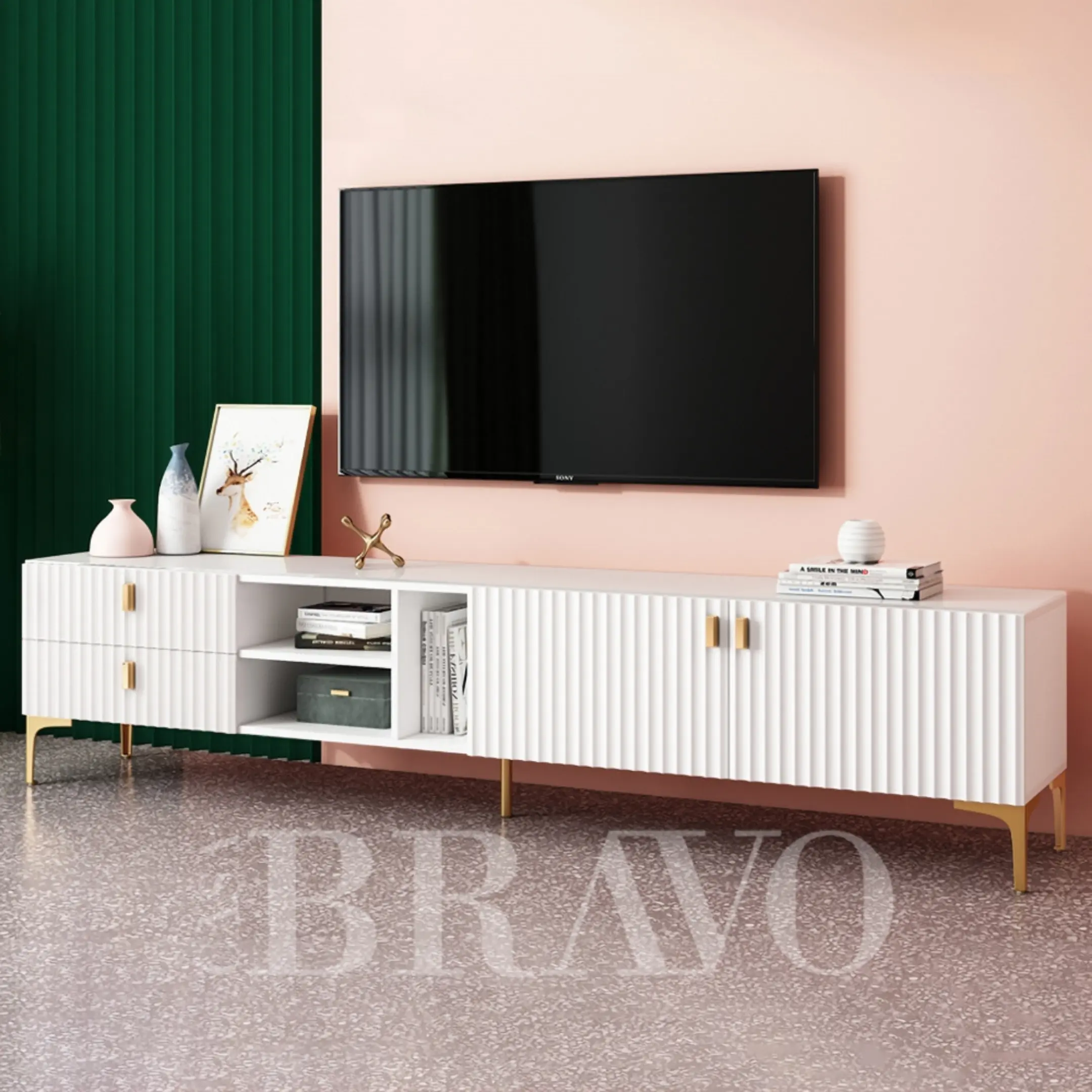 وحدة تلفزيون منزلقة بتصميم منتصف القرن