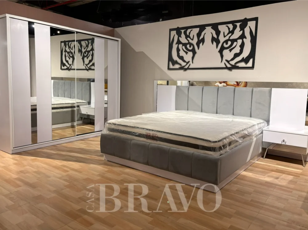 MONACO King Bedroom Set 180*200 + Dresser with Mirror + Cupboard - With 3-Years Warranty - Image 2