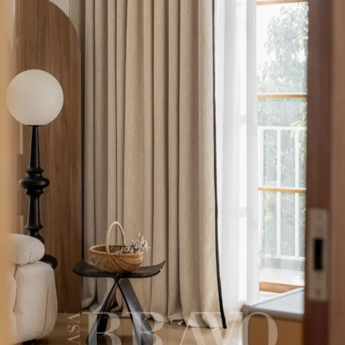Beige Textured Black-Edged Curtains – Modern Luxury by CASA BRAVO