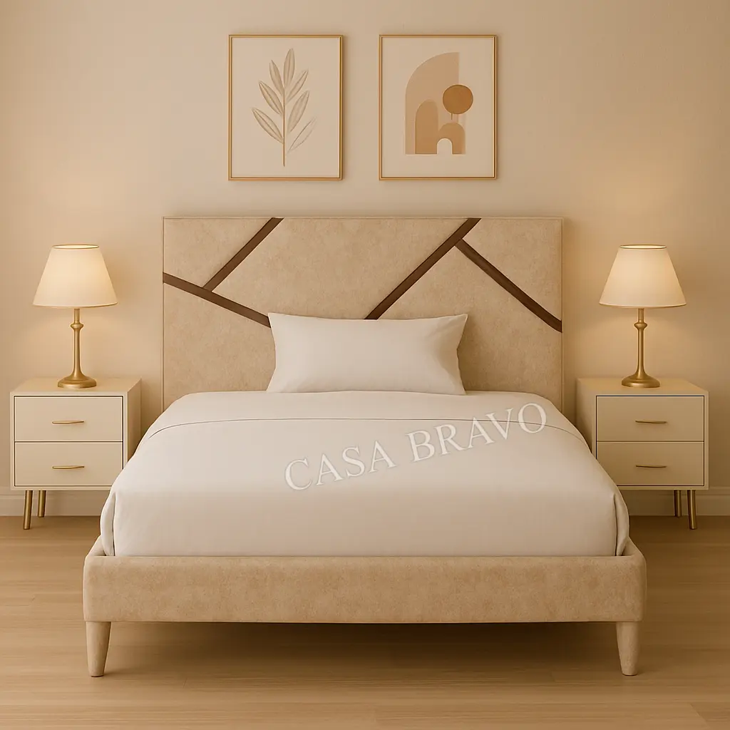 LineaLoom Bed – Geometric Elegance with Soft Minimalism