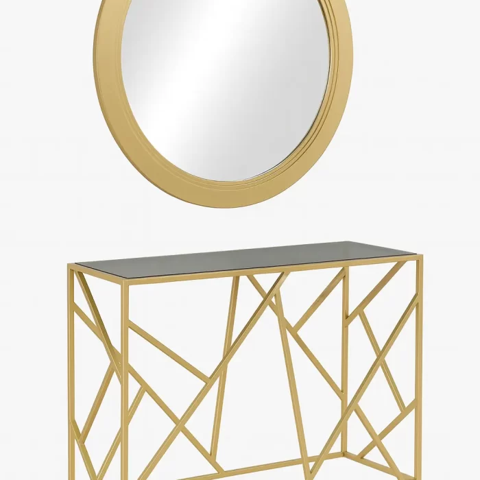 Modern Geometric Gold Console Table with Round Mirror – Casa Bravo Furniture