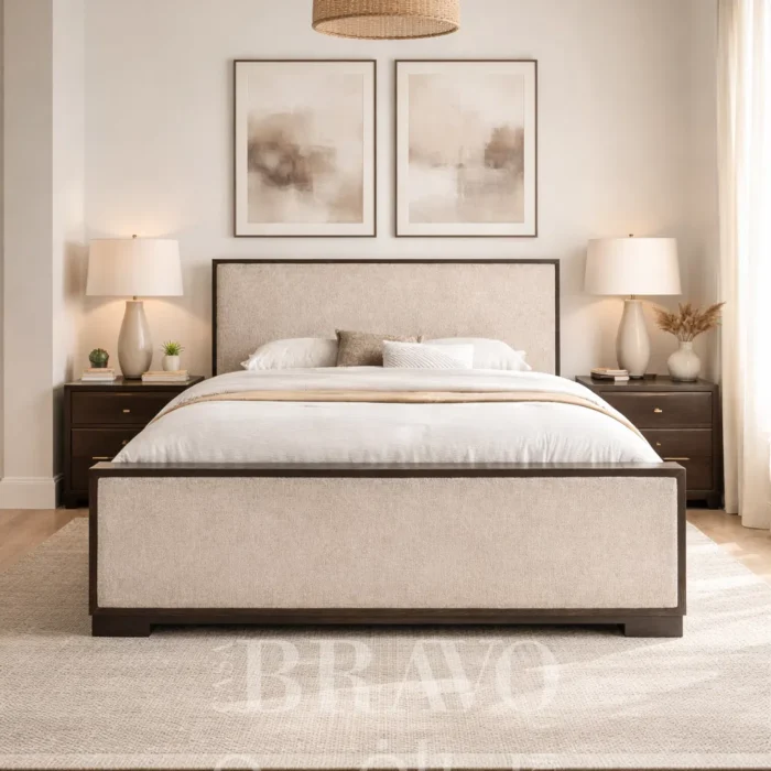 TerraForm Bed – Neutral Harmony with Sculpted Warmth