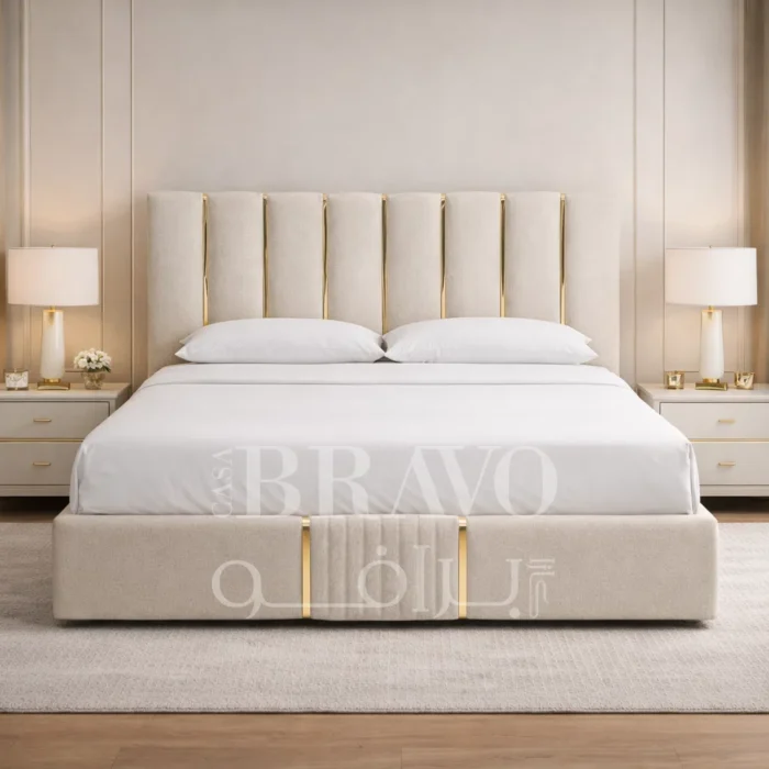 AureusLine Bed – Sculpted Luxury with Golden Accents