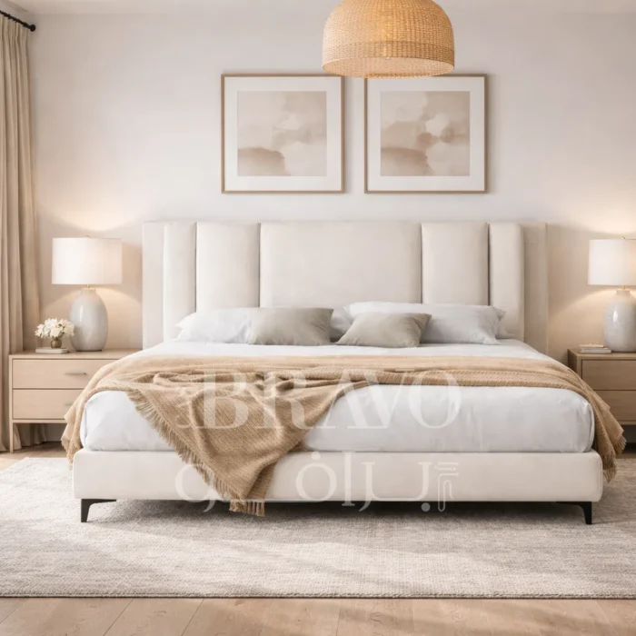 Solara Panel Bed – Soft Neutrals with Architectural Grace