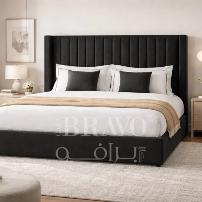 NoirNest Bed – Monochrome Luxury with Sculpted Comfort