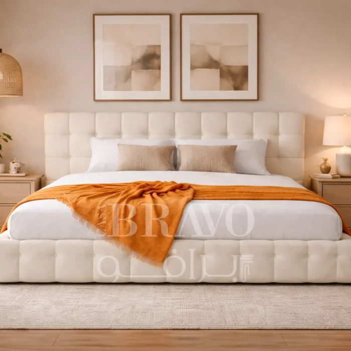 VelvraNest Bed – Plush Geometry with Timeless Refinement