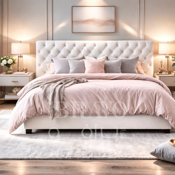 Lumiéra Panel Bed – Sculpted Serenity with Durable Black Legs