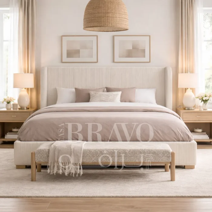 CrestLoom Bed – Sculpted Elegance with Luxe Texture
