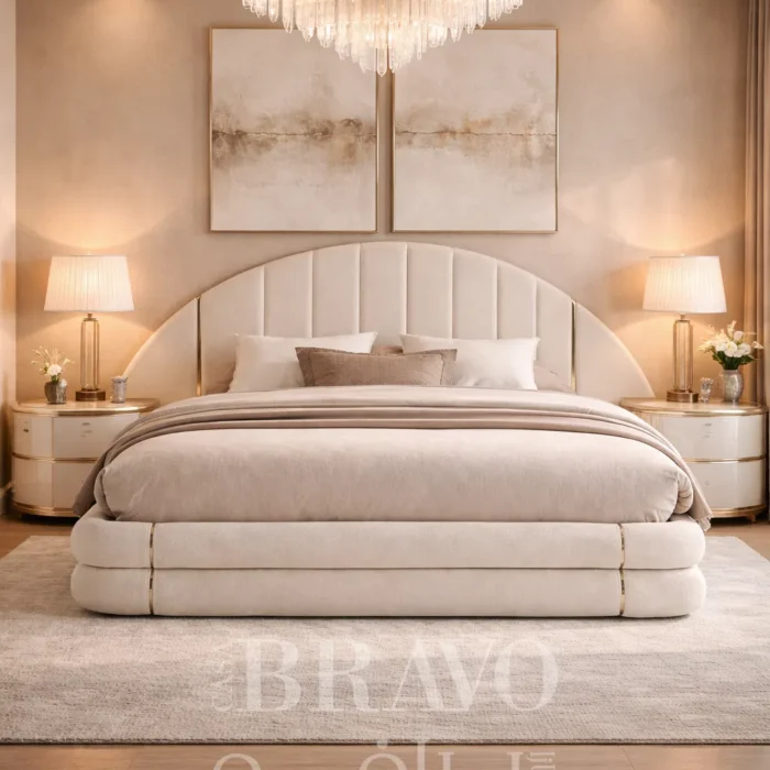 Aurelia Curve Bed – Sculpted Elegance with Luxe Detailing