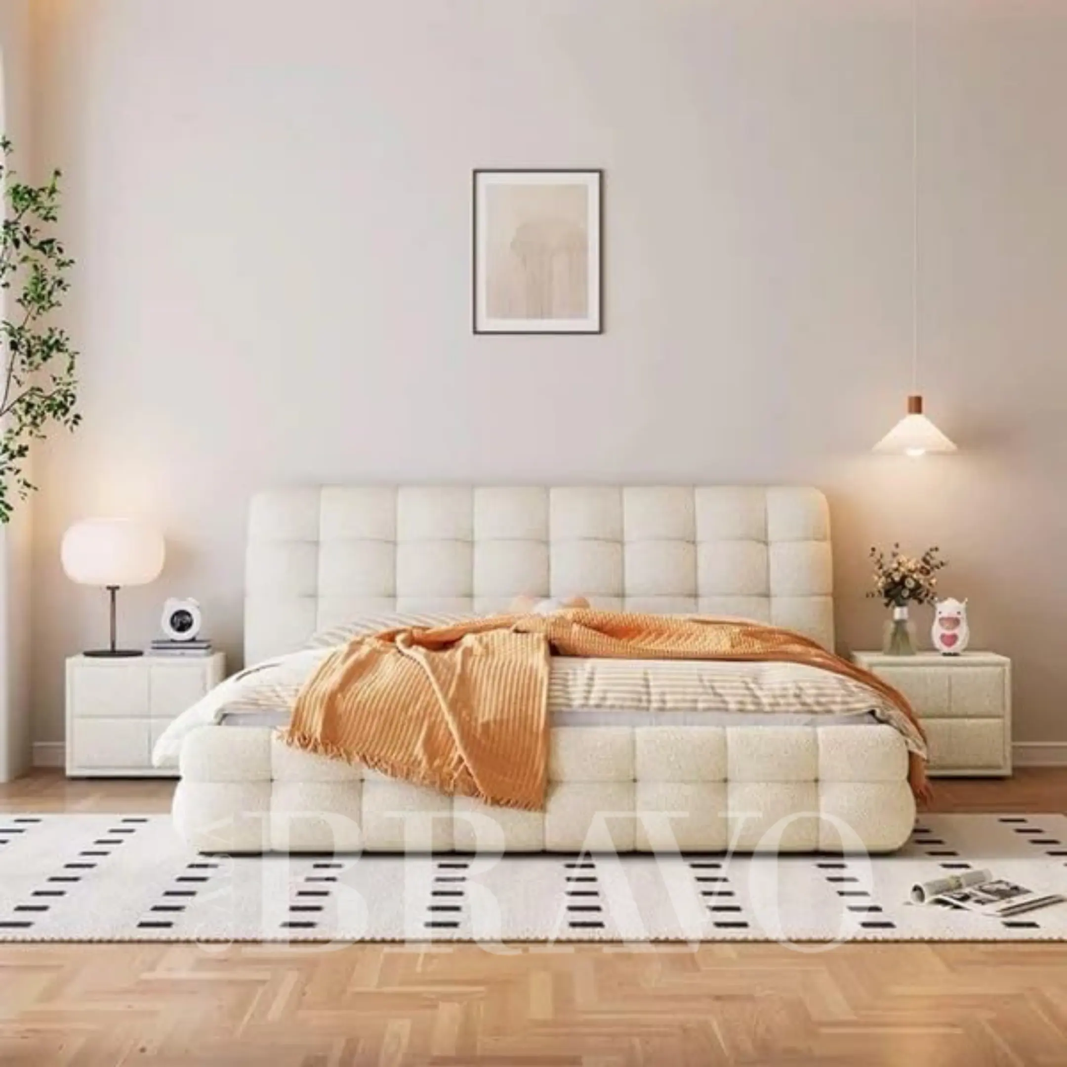 VelvraNest Bed – Plush Geometry with Timeless Refinement