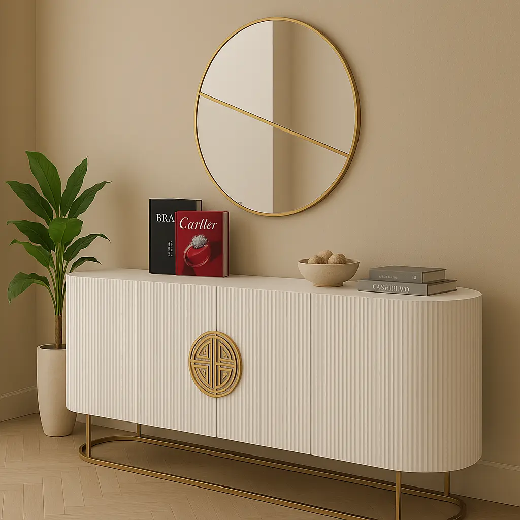 Modern luxury console table with gold accents - elegant decorative sideboard for living room and entryway