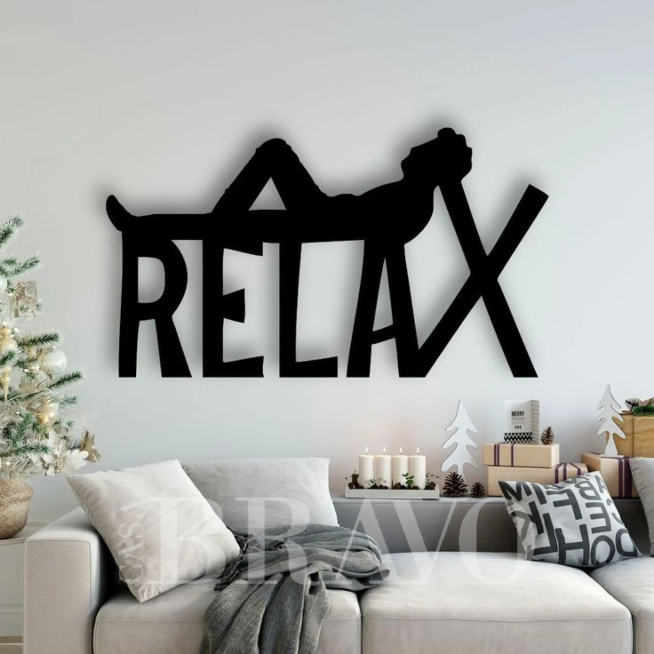 "RELAX" MDF Wall Art with Reclining Figure Silhouette - Modern Motivational Home Decor Sign
