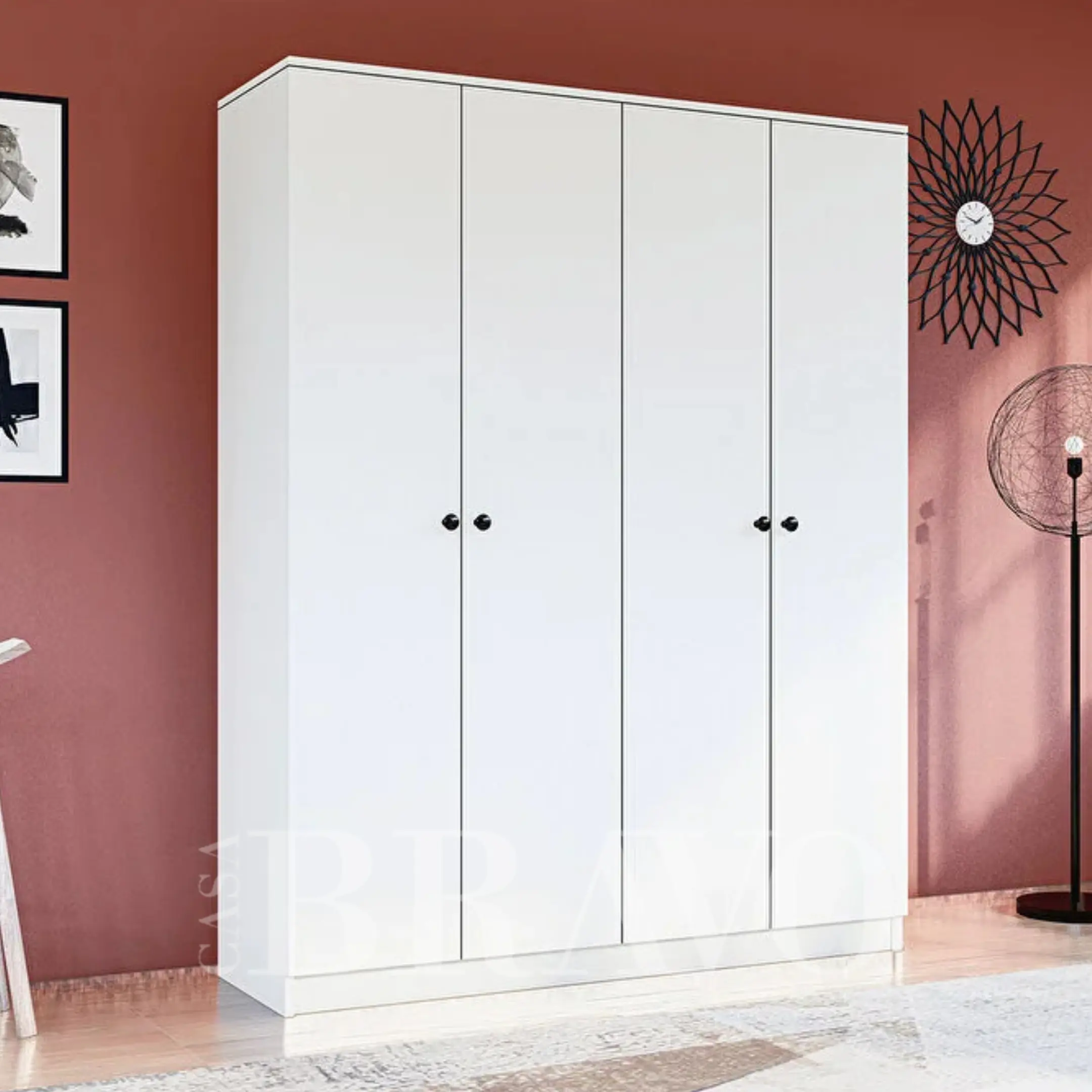 4-Door White Wardrobe – Modern Storage Cabinet with Hanging Rails and Shelves (120 cm x 173 cm x 44 cm)