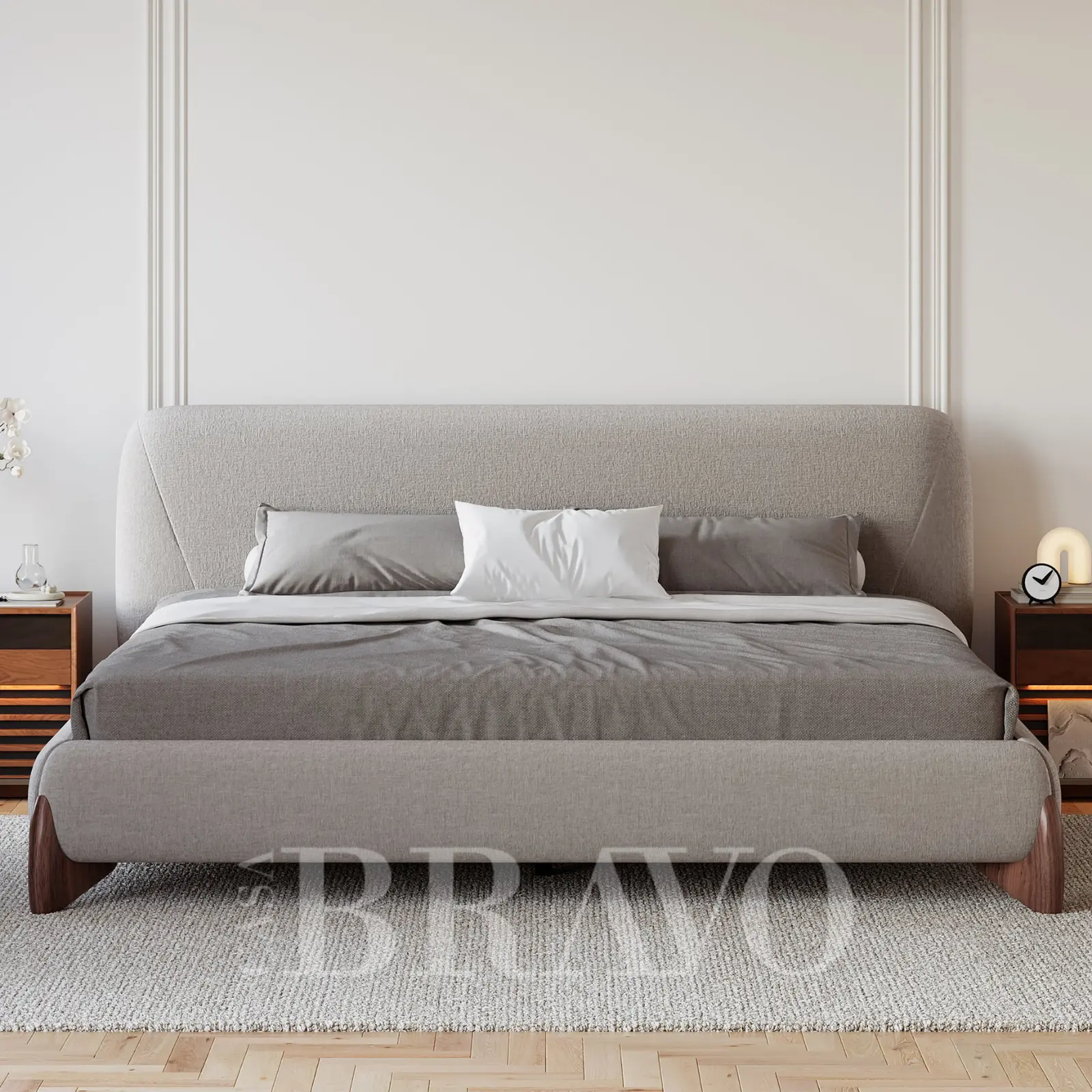 Lumora Curve Bed – Sculpted Simplicity with Modern Flow - Solid Wood Modern Legs