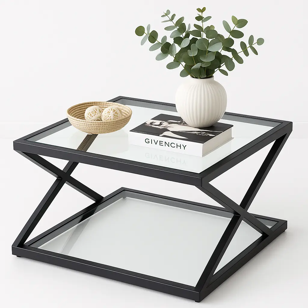 Modern Glass & Metal Center Table – Elegant Minimalist Coffee Table for Living Room