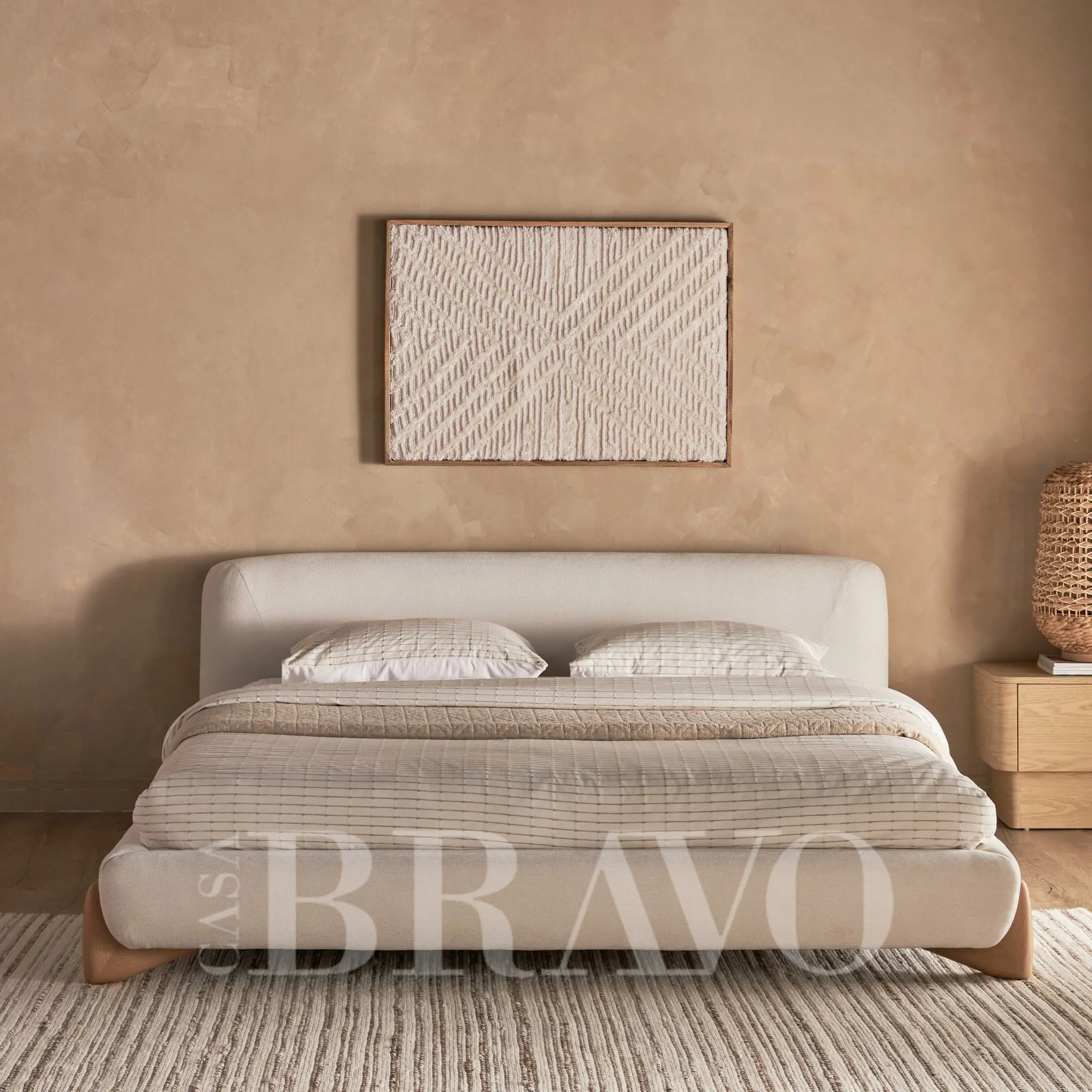 Lumora Curve Bed – Sculpted Simplicity with Modern Flow - Solid Wood Modern Legs