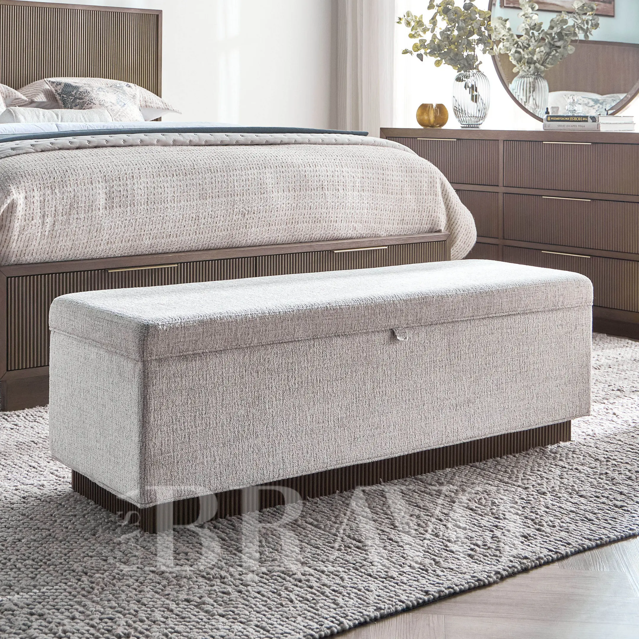 Modern Soft Bench  – Greyish Upholstered  Bench