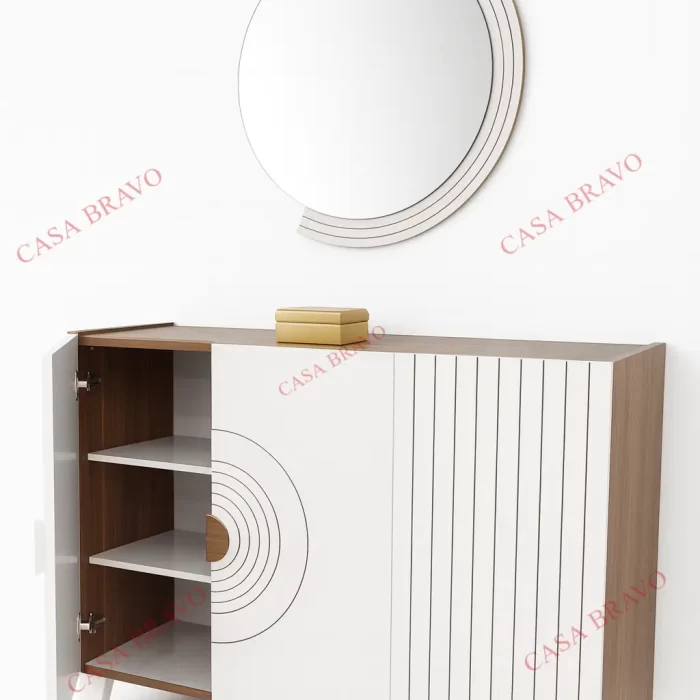 Modern luxe white & wooden console table with mirror - Casa Bravo