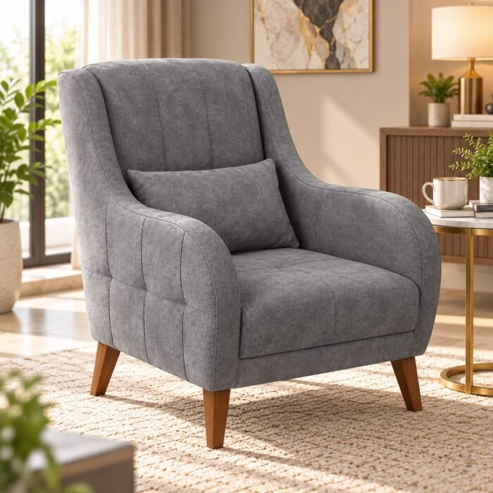 Apachi Velvet Upholstered Armchair with Supportive Fixed Back for Relaxed Seating