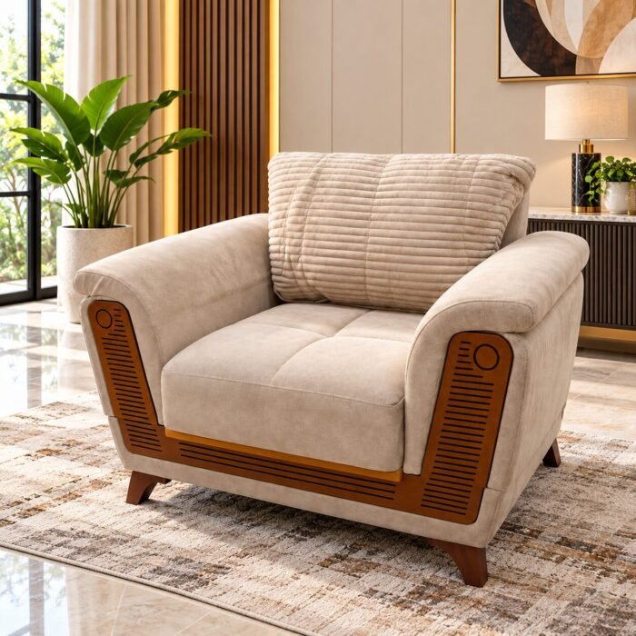 3 in 1 Sofa Bed with Pull-Out Lounger and Ribbed Cushion Design