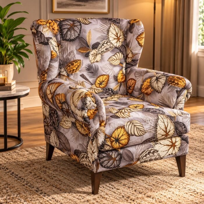 Warm Botanical Wingback Reading Nook