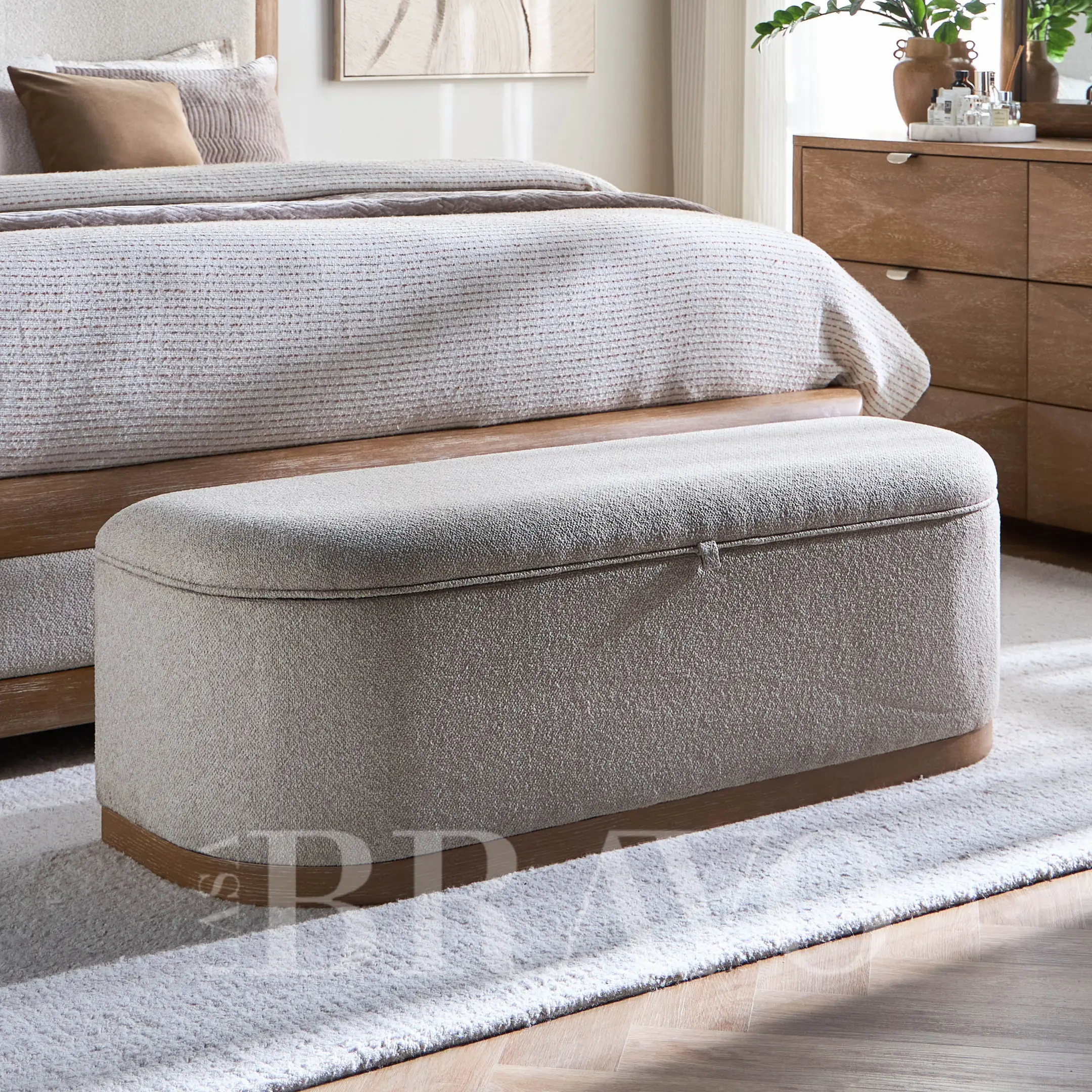 Modern Curvy Bench with Hidden Storage