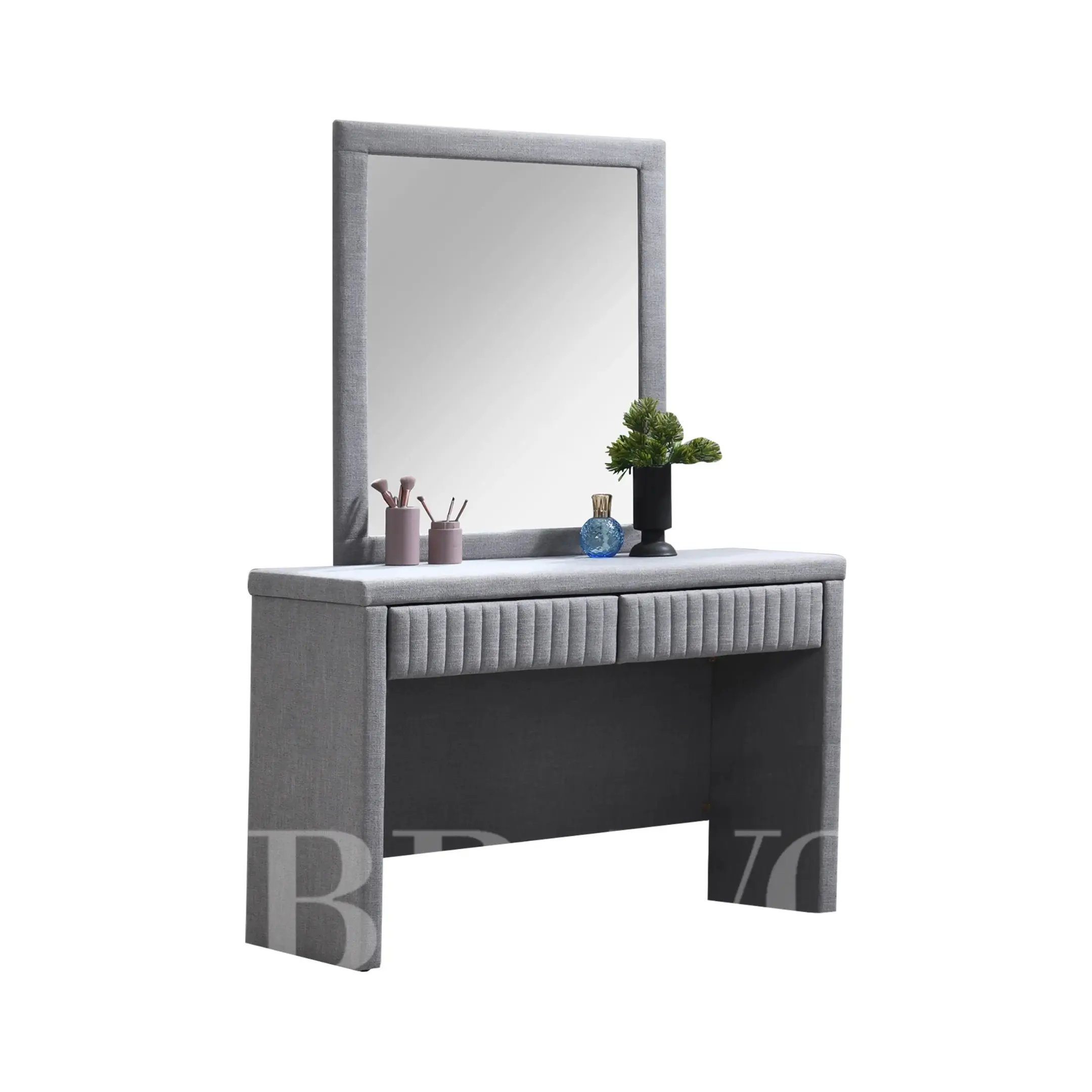 Upholstered wardrobe with mirror | Two fabric drawers for bedroom clothing storage