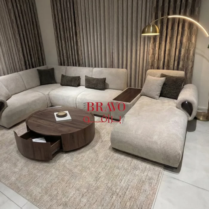 Wooden U-Shaped Sofa with Console