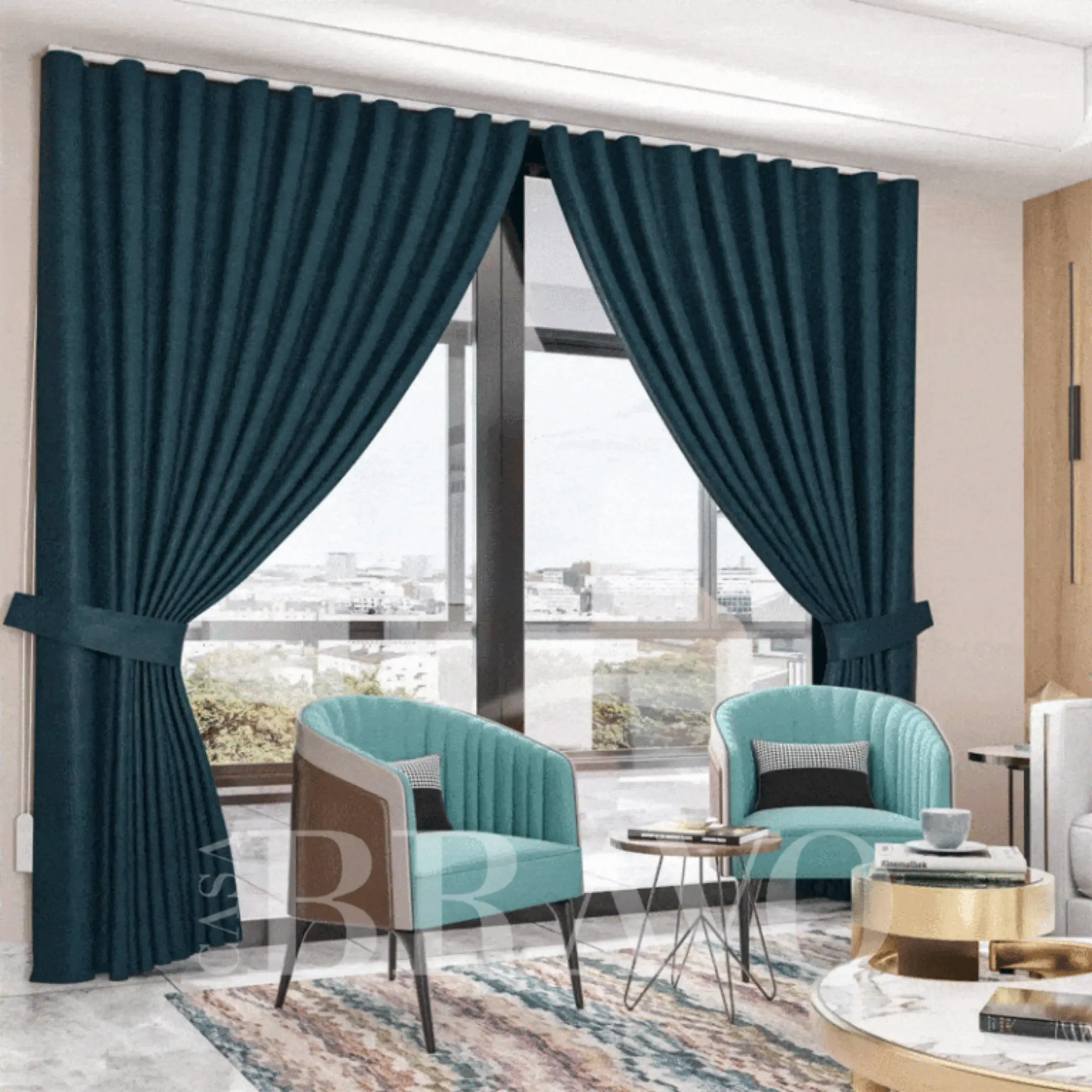 Casa Bravo Deep Teal Luxury Blackout Curtains – Elegant Drapes for Modern Living Spaces