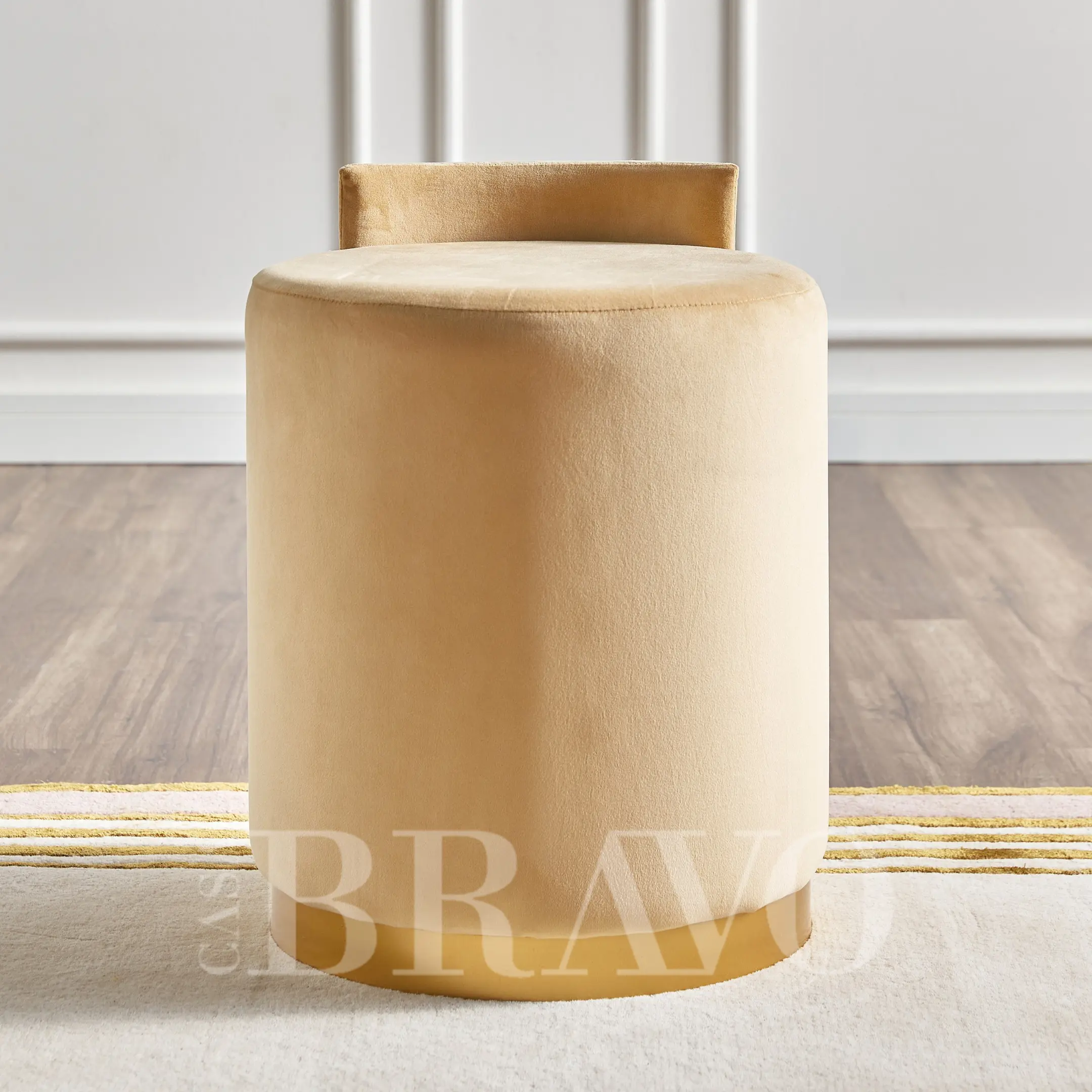 Round Curvy Pouf with Lower Back and Golden Pins