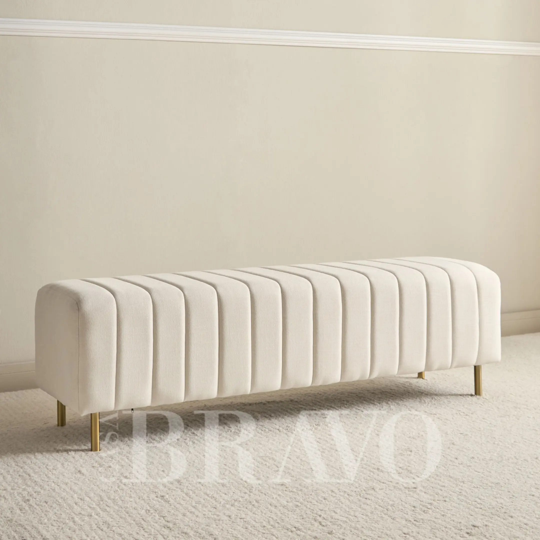 Luxurious Channel-Tufted Bench with Gold Legs - Modern Glam Accent Seating
