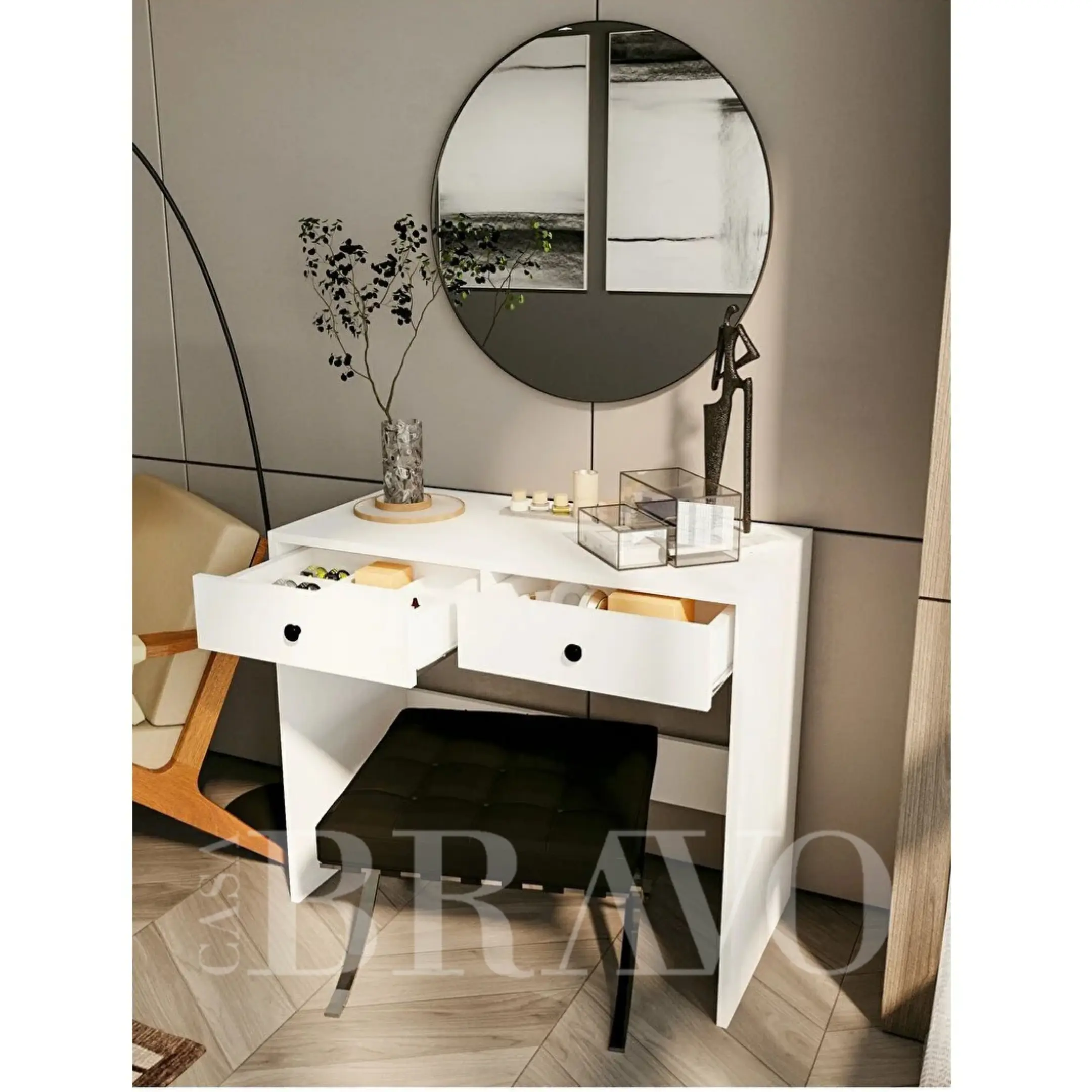 Wide two-drawer chest - Mid-century modern chest of drawers with tapered legs