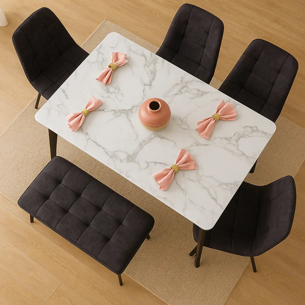 The Mid-Century Marble Look Dining set with bench