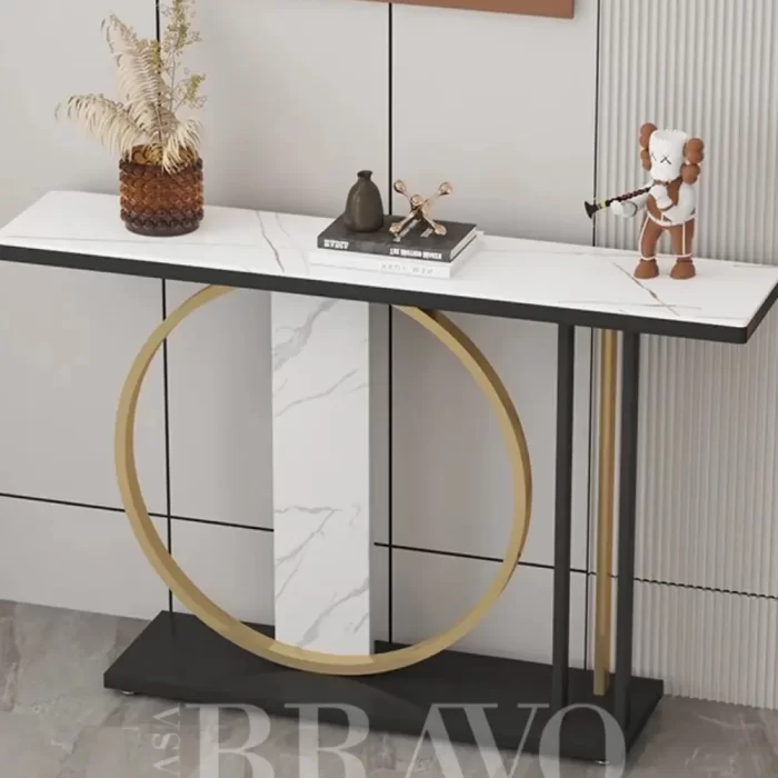 Modern marble console table with gold metallic accents - luxurious decor for the entryway and living room