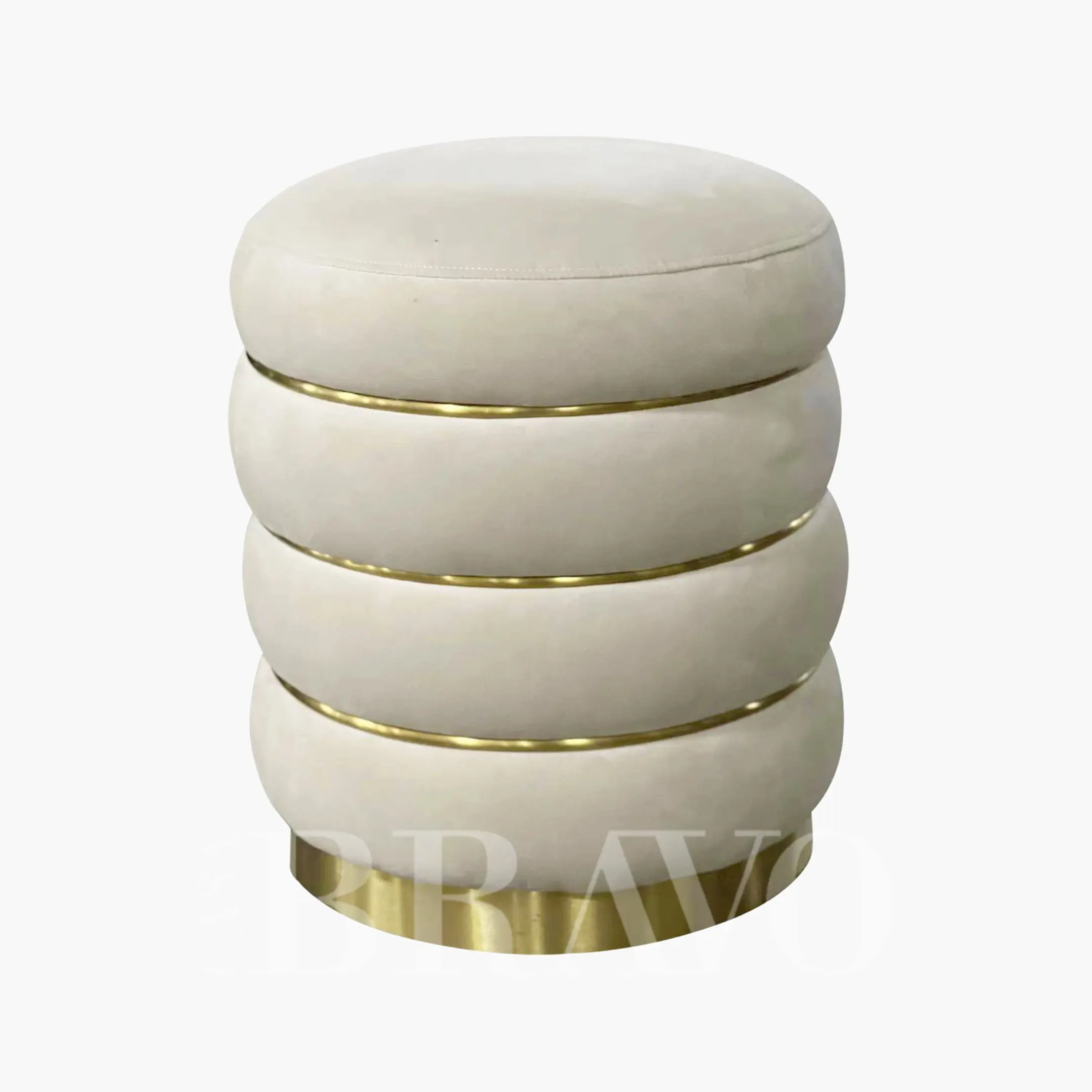 Round Curvy Pouf with Golden Accents