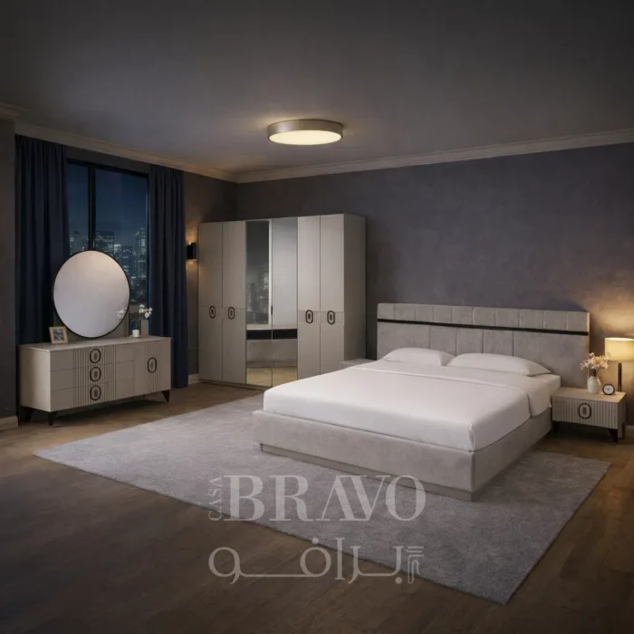 Modern Elegance Tufted Bedroom Set – Beige & Walnut Finish